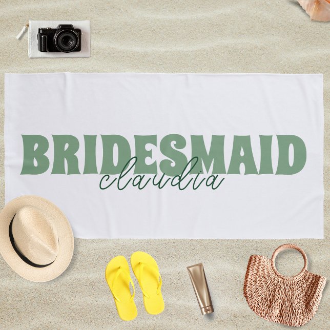 Bridesmaid Individuelle Name Girly White und Green Strandtuch (Von Creator hochgeladen)