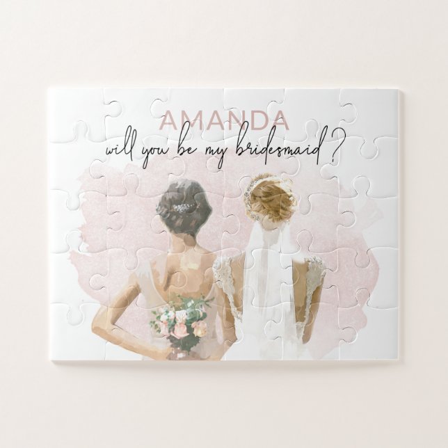 Bridesmaid Individuelle Name Pink Watercolor (Horizontal)