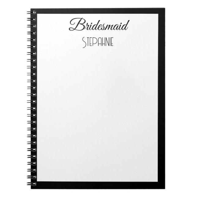 Bridesmaid Individuelle Name Schwarz-weiß Simple W Notizblock (Vorderseite)
