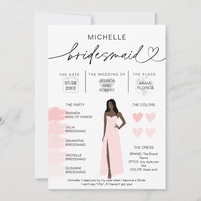 Bridesmaid Info Blush Pink Palette Infografik Inv Einladung (Vorderseite)