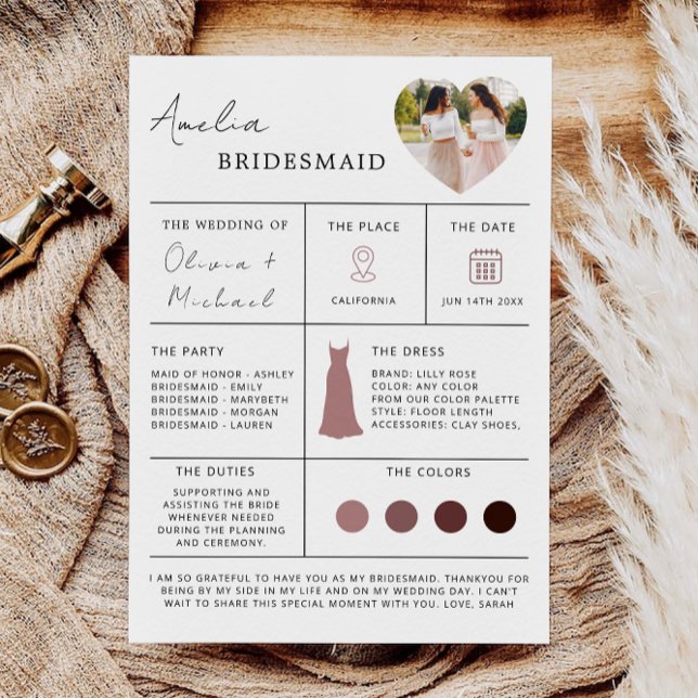 Bridesmaid Info Card, Bridesmaid Information Card, Einladung (Bridesmaid Info Card, Bridesmaid Information Card, Invitation)