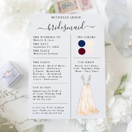 Bridesmaid Info Card Details Marine, Burgund, Elfe Einladung