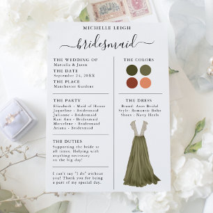 Bridesmaid Info Card Details Olivenweg, Terracotta Einladung