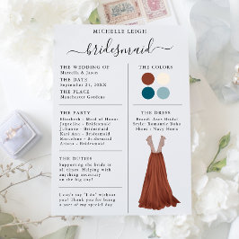 Bridesmaid Info Card Details Terracotta, Aquamarin Einladung