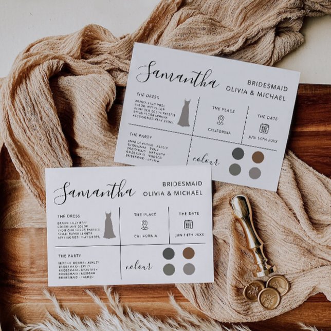 Bridesmaid-Informationskarte, Brautparty Einladung (Bridesmaid Information Card, Bridal Party Invitation)