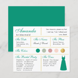 Bridesmaid-Informationskarte Emerald Green Gold