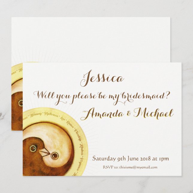 BRIDESMAID INVITATION colombes d'or personnalisabl (Devant / Derrière)