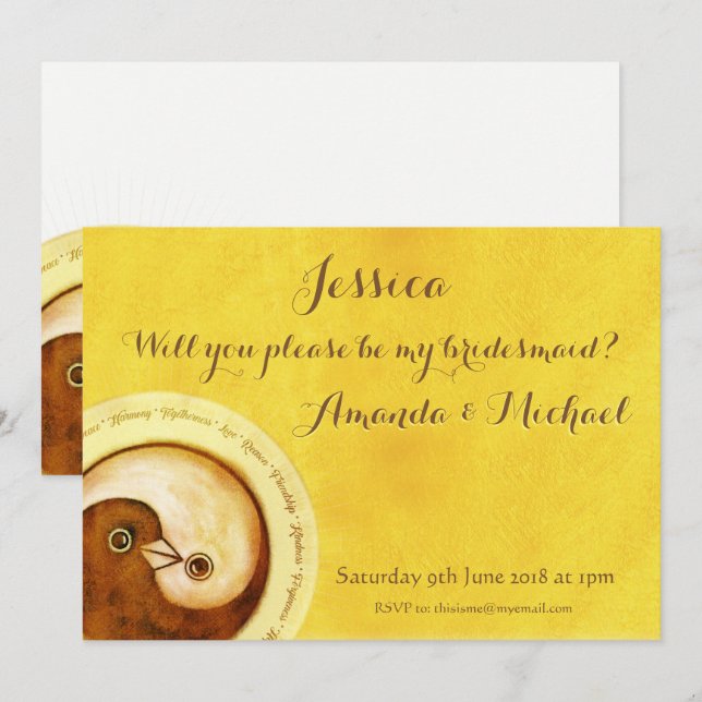 BRIDESMAID INVITATION colombes d'or personnalisabl (Devant / Derrière)