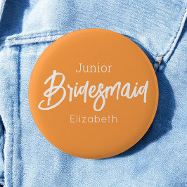 Bridesmaid Junior Orange White Wedding Button