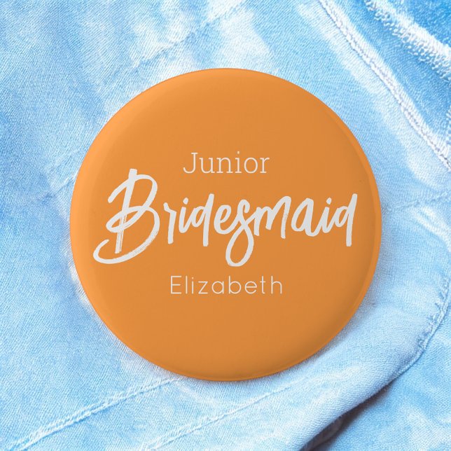 Bridesmaid Junior Orange White Wedding Button (Von Creator hochgeladen)