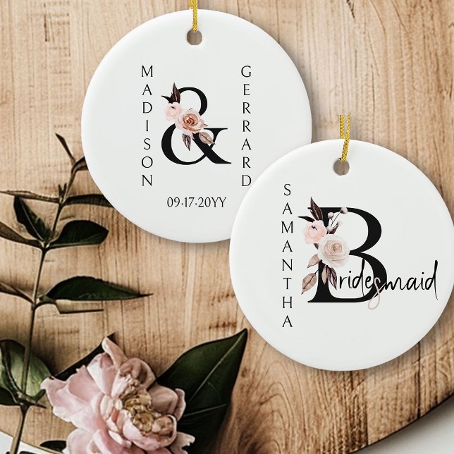 Bridesmaid Keepake Boho Floral Letter Keramik Ornament (Bridal Party keepsake gift to personalize for your Bridesmaids)