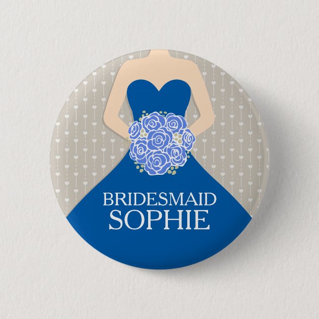 Bridesmaid königsblaues Kleid genannt Hochzeitskle Button (Vorderseite)