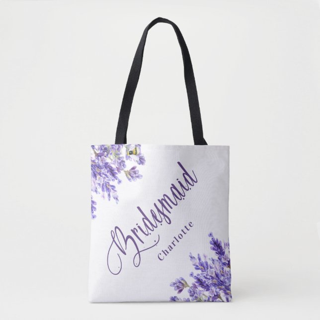 Bridesmaid Lavendel Blume violette Skripthochzeit Tasche (Vorderseite)