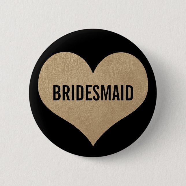 Bridesmaid Leder Textur Gold Herz Button (Vorderseite)