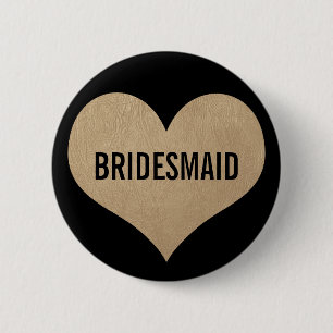 Bridesmaid Leder Textur Gold Herz Button