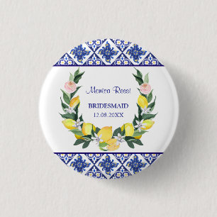 Bridesmaid Lemon Blue Italian Tiles Brautparty Button
