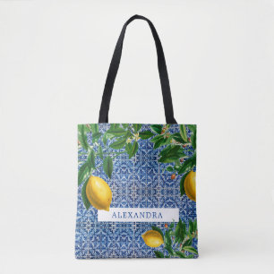 Bridesmaid Lemons Blue Tiles Personal Tasche