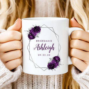 Bridesmaid Lila, geometrischer Silberrahmen für Fl Kaffeetasse