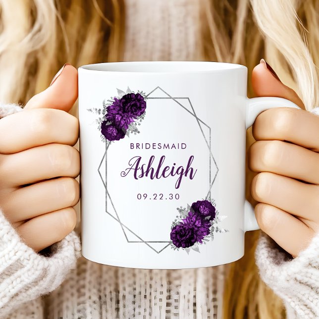 Bridesmaid Lila, geometrischer Silberrahmen für Fl Kaffeetasse (Von Creator hochgeladen)