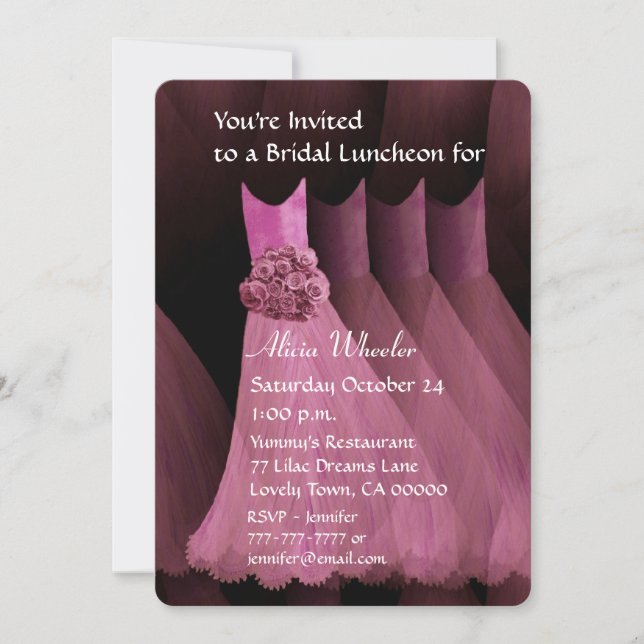 Bridesmaid Luncheon oder Brunch Pink Dress V01G Einladung (Vorderseite)