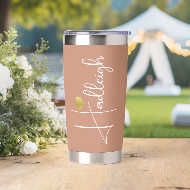 Bridesmaid | Minimaler Skriptname Gold Heart Clay Thermobecher (Hochzeit)