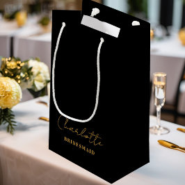 Bridesmaid | Minimalistisches Script Black Gold Kleine Geschenktüte