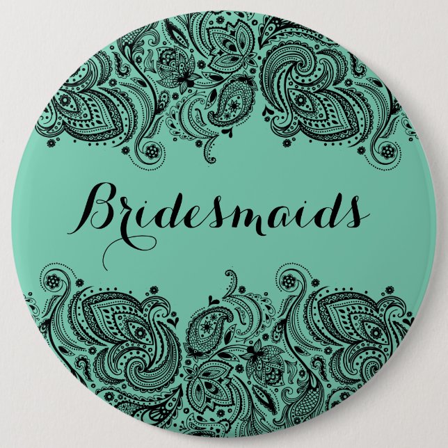 BridesMaid Mint Green & Black Paisley Lace Button (Vorderseite)