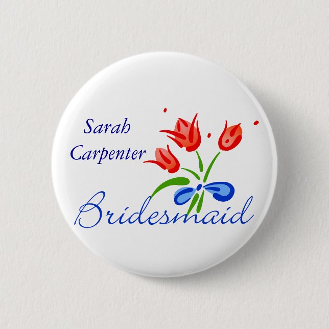 Bridesmaid mit roten Tulpen Button (Vorderseite)