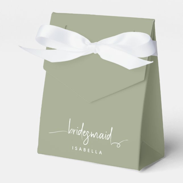 Bridesmaid Modern Minimalistisch Script Sage Green Geschenkschachtel (Vorderseite)