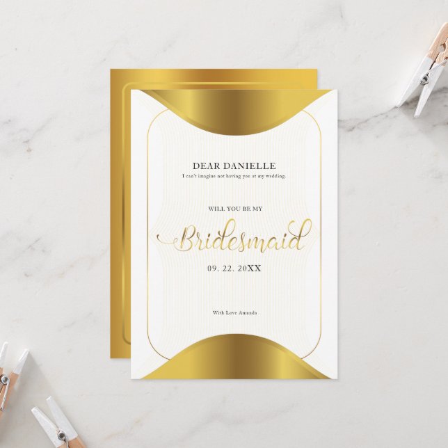 Bridesmaid Moderne Goldtypografie Goldgrenze Invi Einladung (Vorderseite/Rückseite Beispiel)