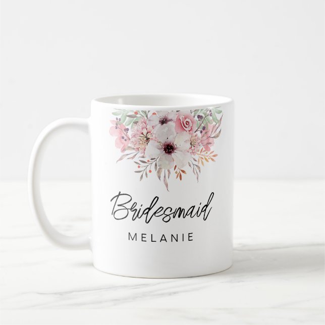 Bridesmaid Moderne Russe Floral Mug Cadeau | Blanc (Gauche)