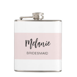 Bridesmaid Modernes Elegantes Rosa Weiß Flachmann