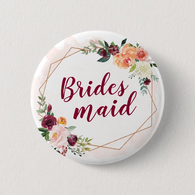 Bridesmaid - Modernes geometrisches Gold-Rahmen-Fl Button (Vorderseite)