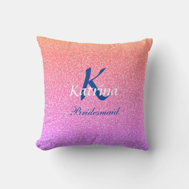 Bridesmaid Monogram Erstname Rose Gold Glitzer Kissen (Vorderseite)