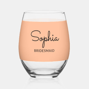 Bridesmaid Monogram Wedding Elegant Hübsch Peach Weinglas Ohne Stiel