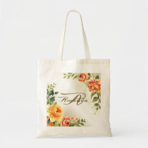 Bridesmaid Monogram Wedding Party Orange Floral Tragetasche