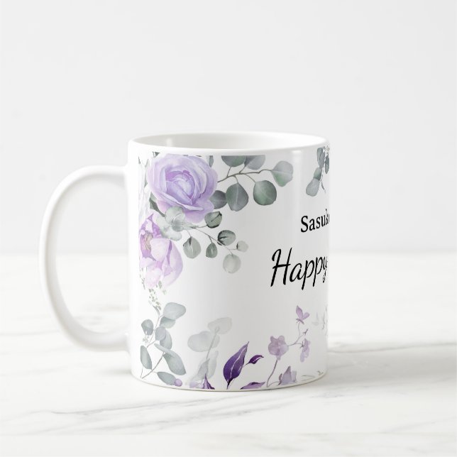 Bridesmaid Mug Custom Name Floral Design Kaffeetasse (Links)