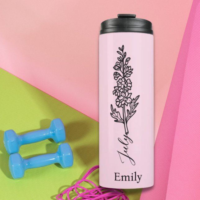 Bridesmaid Name Larkspur Juli Blume Thermosbecher (Bridesmaid Name Larkspur July Birth Flower Thermal Tumbler)