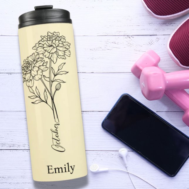 Bridesmaid Name Marigold Oktober Geburtstagsgesche Thermosbecher (Bridesmaid Name Marigold October Birth Flower Gift Thermal Tumbler)