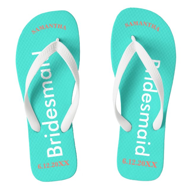 Bridesmaid NAME Turquoise Blue Flip Flops (Fußbett)