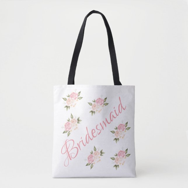 Bridesmaid Niedlich Pink Floral Script Tasche (Vorderseite)