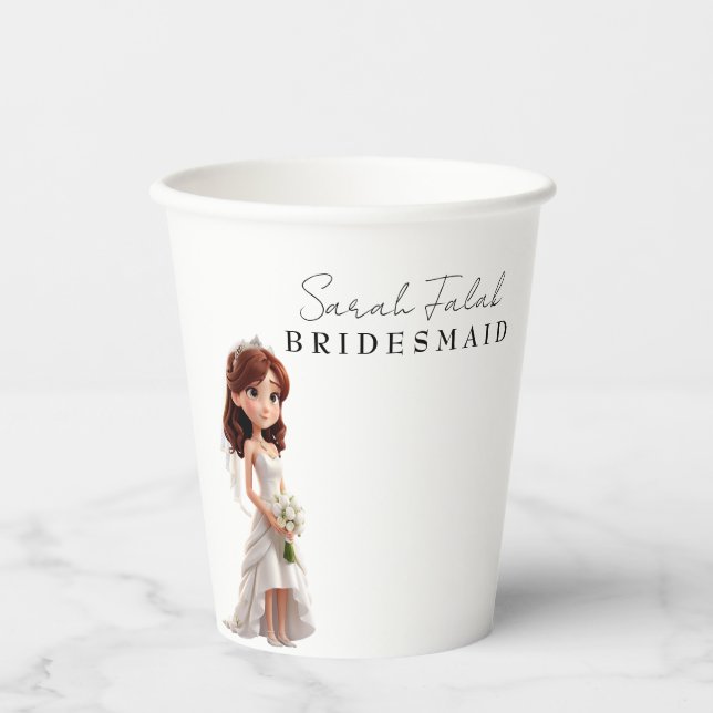 Bridesmaid | Niedlicher Cartoon mit Skript Pappbecher (Vorderseite)