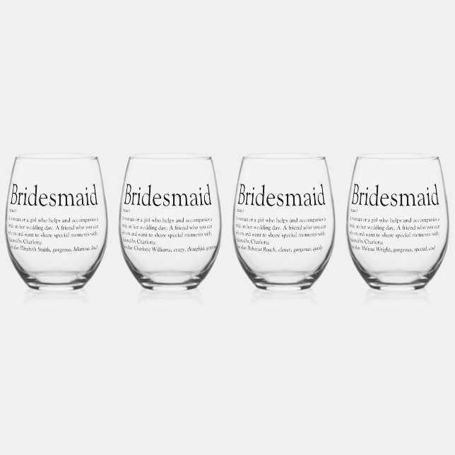 Bridesmaid Personalisiert Definition Favor Weinglas Ohne Stiel (Vorderseite)