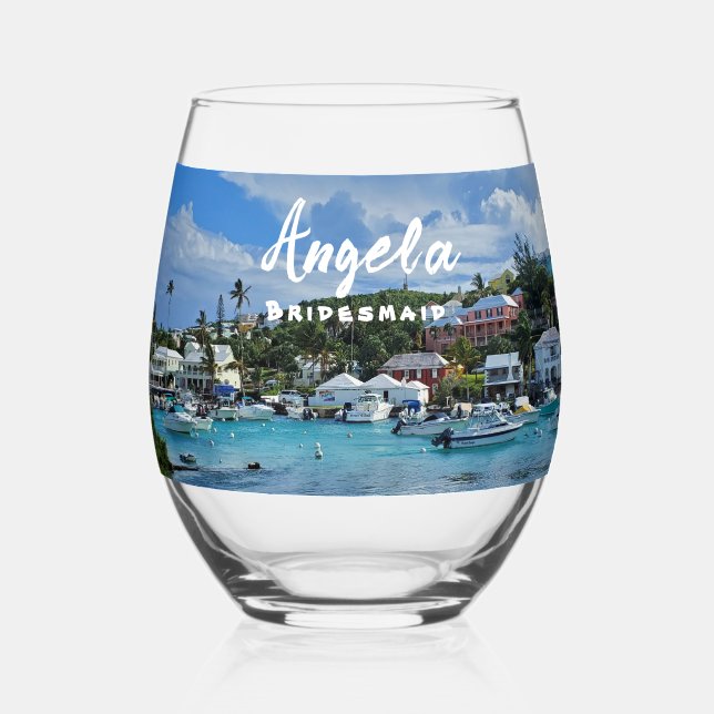 Bridesmaid Personalisiert Island Life Weinglas Ohne Stiel (Vorderseite)