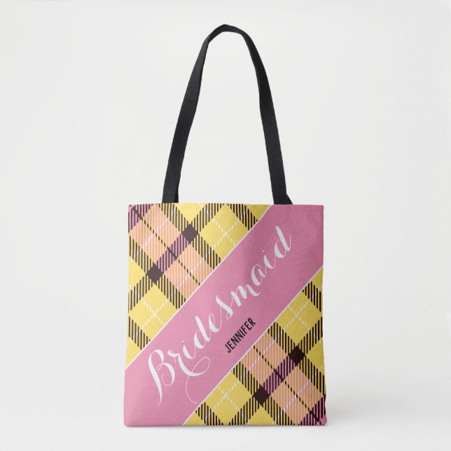 Bridesmaid Personalisierter Name Tartan Einfach Tasche (Vorderseite)