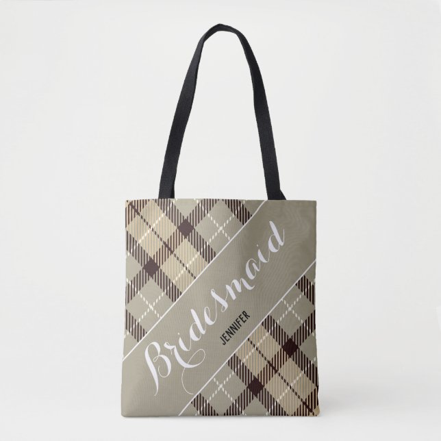 Bridesmaid Personalisierter Name Tartan Einfach Tasche (Vorderseite)