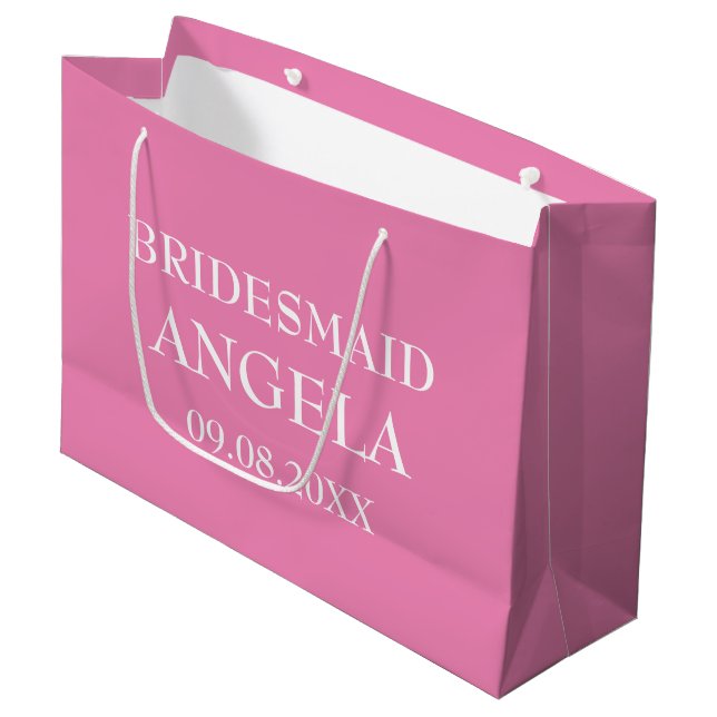 Bridesmaid Pink Eleganter Individuelle Name Hochze Große Geschenktüte (Vorderseite Schrägansicht)
