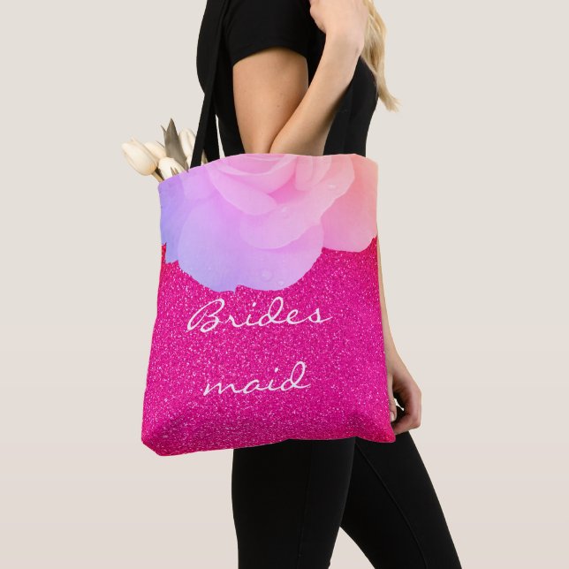 Bridesmaid Pink Glittery Rose Gold Floral Wedding Tasche (Von Nahem)