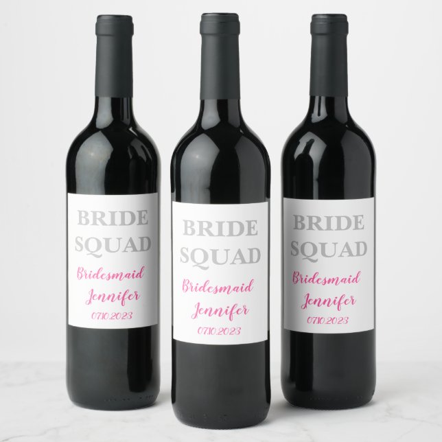 Bridesmaid Pink Individuelle Name Wedding Bachelor Weinetikett (Flaschen)