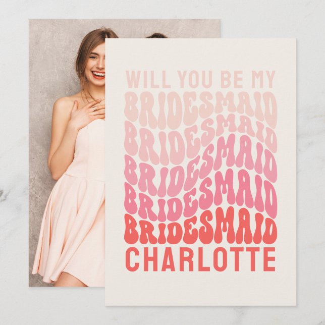 Bridesmaid Pink modern mädchenhaft Retro 60er Jahr Einladung (Vorne/Hinten)